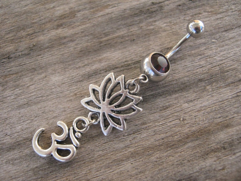 Lotus Flower Belly Button Ring Om Lotus Belly Ring Buddhist Body Jewelry Buddhist Om Belly Piercing Yoga Inspired