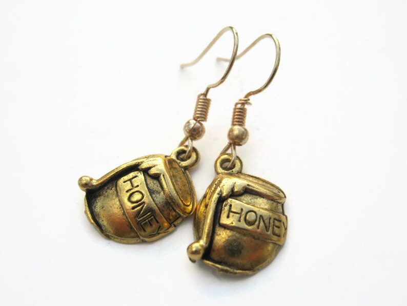 Gold Honey Jar Earrings 24K Gold Plated Honey Pot Charm Etsy