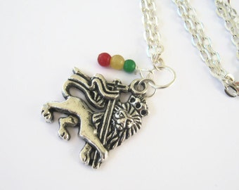 Ethiopian Lion Of Judah Necklace, Rasta Necklace, Haile Selassie I Necklace, Rastafarian Inspired,  24 inches, Choose Your Length