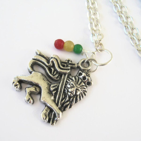 Ethiopian Lion Of Judah Necklace, Rasta Necklace, Haile Selassie I Necklace, Rastafarian Inspired,  24 inches, Choose Your Length