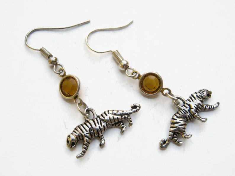 Wild Jewelry Personalized Bengal Tiger Earrings Big Cat Charm Tiger Birthstone Earrings Exotic Creature Asia Animal Earrings