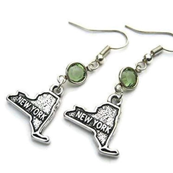 New York Birthstone Earrings, Personalized Goegraphy Earrings, US State Earrings, New Yorker Gift, New York Jewelry