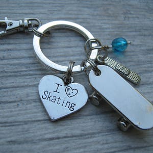 Personalized Skateboard Keychain, I love Skating Zipper Pull, Skater Customized Accessory, Athletic Keychain Lanyard, Heart, Bandaid Charm