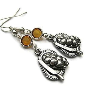 Challah Bread Birthstone Earrings, Peronalized Challah Plate Earrings, Sterlng Silver Plated Jewish Earrings, Hanukkah  Israeli Jewelry Gift