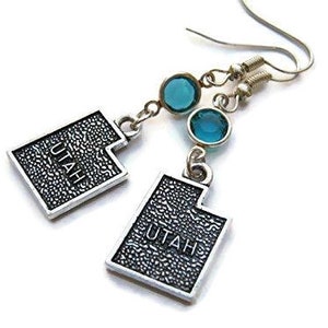 Utah Birthstone Earrings, Personalized Geography Earrings on Hypoallergenic Ear hooks, US State Earrings,  Utahan Gift, Utah Jewelry