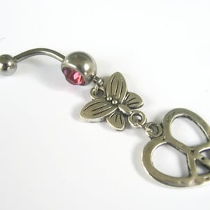 Peace Heart Belly Ring, Butterfly Heart Belly Button Ring, Peace & Love Navel Piercing, Peace Sign, Nature, Hippie Body Jewelry, Boho