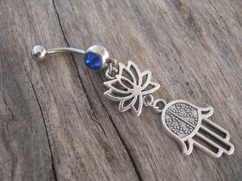 Hamsa Lotus Belly Ring Lotus Flower Belly Button Ring Etsy