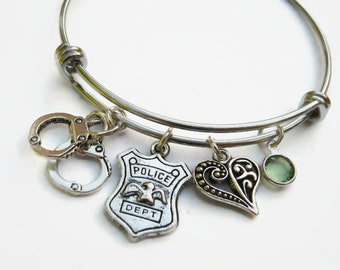 Police Officer Bracelet, Personalized Expandable Bangle Bracelet, Stainless Steel Bracelet, Police Department Jewelry, Detective, Cop Gift