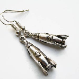 Rocket Earrings, Antiqued Silver Spaceship Earrings on Hypoallergenic Ear Hooks, Personalized, Astronaut Jewelry, Outer Space Earrings image 1