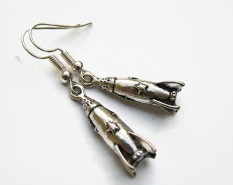 Rocket Earrings, Antiqued Silver Spaceship Earrings on Hypoallergenic Ear Hooks, Personalized, Astronaut Jewelry, Outer Space Earrings