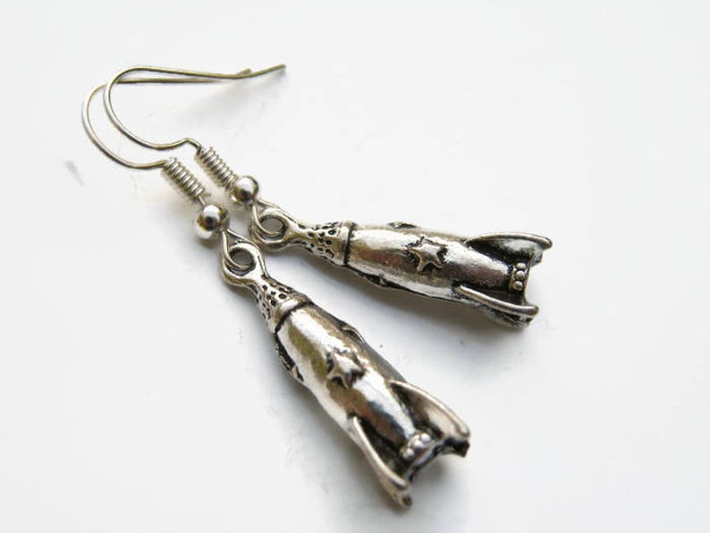 Rocket Earrings, Antiqued Silver Spaceship Earrings on Hypoallergenic Ear Hooks, Personalized, Astronaut Jewelry, Outer Space Earrings image 1