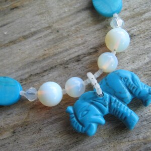 Elephant Shell Necklace, Mother of Pearl Necklace, Opalite Statement Necklace,  21 inches, Long Necklace, Blue White, READY To SHIP