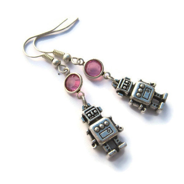 Robot Birthstone Earrings, Personalized Robotic Machine Earrings, Techie Earrings, Geekery Nerd Jewelry, Sci Fi Gift Artificial Intelligence