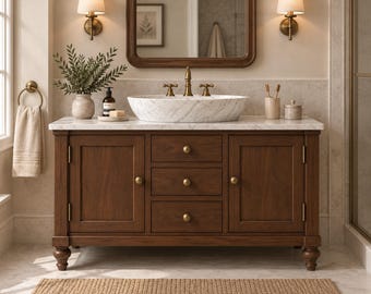 Rustic Bathroom Vanity with Sink, Handmade Wood Vanity, Farmhouse Bathroom Vanity with Faucet
