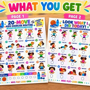 Kids Exercise Chart Printable | 20-Move Workout and Color the Bubble Tracker | Home PE &and Classroom