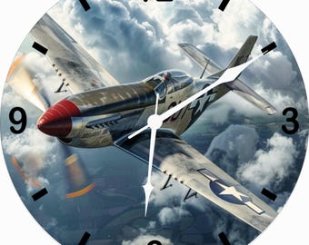 P-51 Mustang Fighter Plane Wall Clock – WWII Military Acrylic Art Home Decor - 11.5" Diameter - Custom Made in the United States