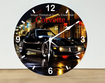 79 Corvette Wall Clock – Automobile Wall Art Home Decor - Acrylic Print - 11.5" Diameter - Custom Made in the United States