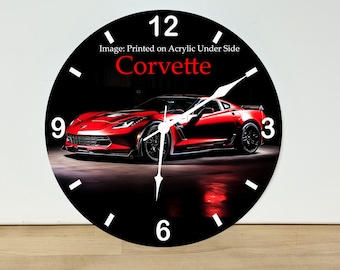 C7 Corvette Wall Clock – Automobile Wall Art Home Decor - Acrylic Print - 11.5" Diameter - Custom Made in the United States