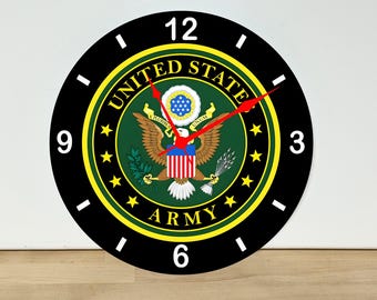 United States Army Eagle Logo Wall Clock – Wall Art Home Decor - Acrylic Print - 11.5" Diameter - Custom Made in the United States