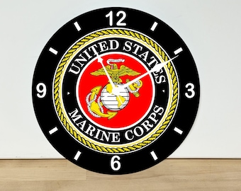 United States Marine Corps Logo Wall Clock – Art Home Decor - Acrylic Print - 11.5" Diameter - Custom Made in the United States