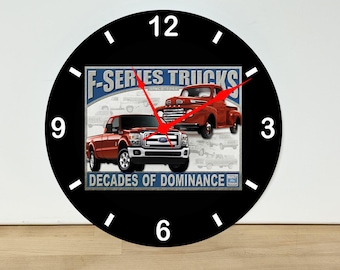 Ford F-Series Truck Emblem Wall Clock – Automobile Wall Art Home Decor - Acrylic Print - 11.5" Diameter - Custom Made in the United States
