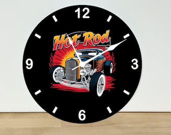 Hot Rod Car Wall Clock – Automobile Wall Art Home Decor - Acrylic Print - 11.5" Diameter - Custom Made in the United States