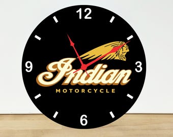 Indian Motorcycle Wall Clock – Motorcycle Wall Art Home Decor - 11.5" Diameter - Custom Made in the United States - I2