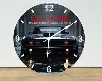 Camaro SS Wall Clock – Automobile Wall Art Home Decor - Acrylic Print - 11.5" Diameter - Custom Made in the United States