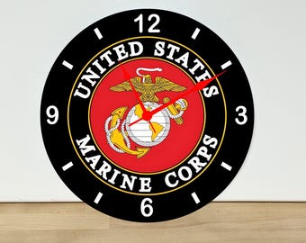 United States Marine Corps Logo Wall Clock – Art Home Decor - Acrylic Print - 11.5" Diameter - Custom Made in the United States