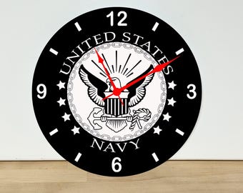 United States Navy Eagle Logo Wall Clock – Art Home Decor - Acrylic Print - 11.5" Diameter - Custom Made in the United States