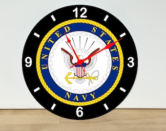 United States Navy Eagle Red White Blue Logo Wall Clock – Art Home Decor - Acrylic Print - 11.5" Diameter - Custom Made in the United States