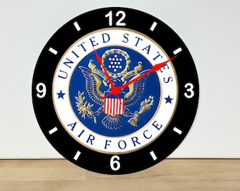 United States Airforce Eagle Logo Wall Clock – Wall Art Home Decor - Acrylic Print - 11.5" Diameter - Custom Made in the United States