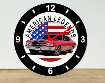 American Legends Chevelle SS Wall Clock – Automobile Wall Art Home Decor - Acrylic Print - 11.5" Diameter - Custom Made in the United States