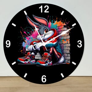 Bugs Bunny Wall Clock – Cartoon Wall Art Home Decor - Acrylic Print - 11.5" Diameter - Custom Made in the United States