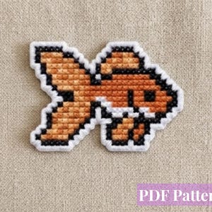Mini Japans goudvisje kruissteekpatroon PDF, schattig visborduurontwerp, kawaii pixelkunst patch, knutselproject voor beginners