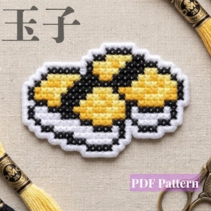 Broderie japonaise mignonne, mini Tamago Sushi, modèle de point de croix PDF, patch Kawaii Pixel Art, loisirs créatifs pour débutants
