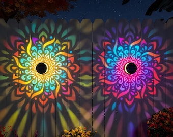 Solar Mandala Wall Light Outdoor Garden Fence Projector Lamp Patio Ambient Decor