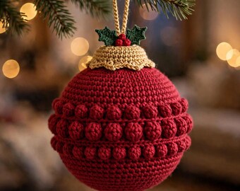 Christmas Bauble Crochet Pattern | Berry Stitch Ornament PDF | Easy Beginner Holiday Tree Decoration Instant Download