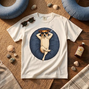 Jack Russell Dog on Pool Float T-Shirt, Summer Beach Vacation Tee