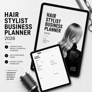 Hair Stylist Business Planner | Digital Salon Planner | GoodNotes Planner | Hyperlinked PDF | Client Tracker | Finance & Inventory|Planner