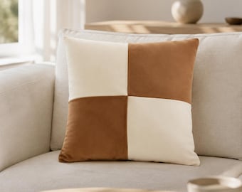 Abstract Tufted Pillow Cover, Nordic Cushion Case, Modern Living Room Decor, Brown White Black