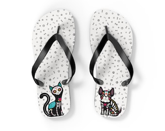 Chinelo de dedo com estampa de caveira mexicana para gatos e cachorros, sandálias do Dia dos Mortos, sandálias fofas de verão para animais de estimação, chinelos de dedo góticos para praia, presente para amantes de animais.