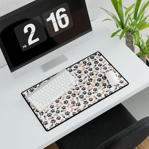 Dog Paw Print Desk Mat, Extended Mouse Pad, Non-Slip Keyboard Mat (Pet Lover Office Decor)