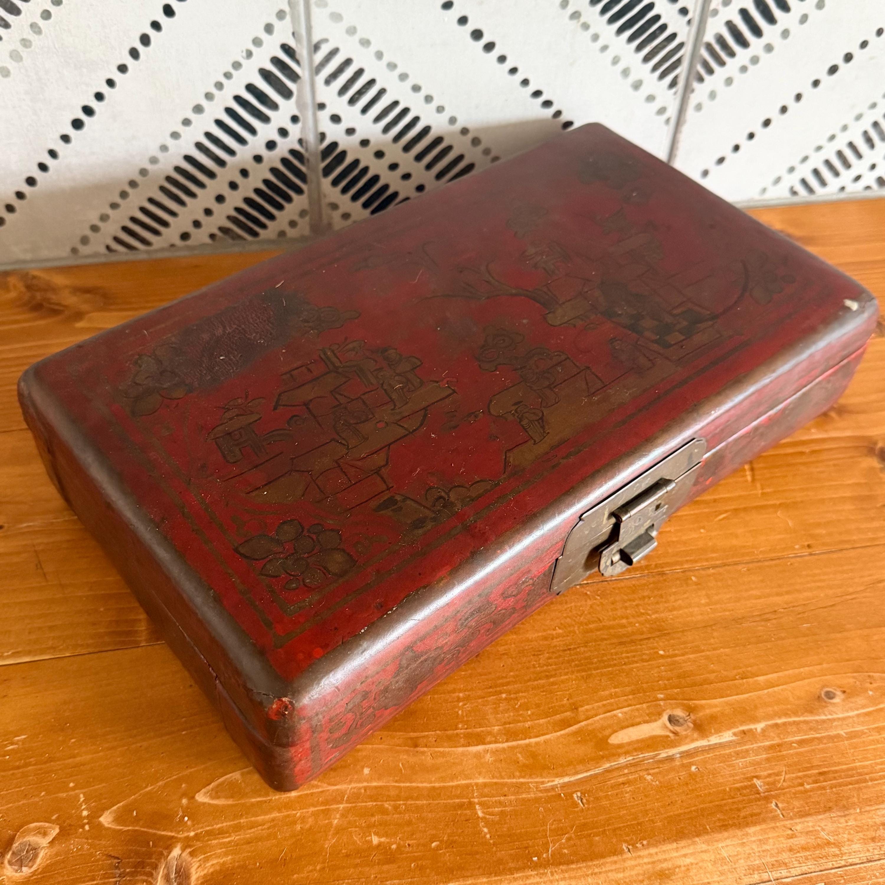 Antique Chinese Red Leather Box - Etsy
