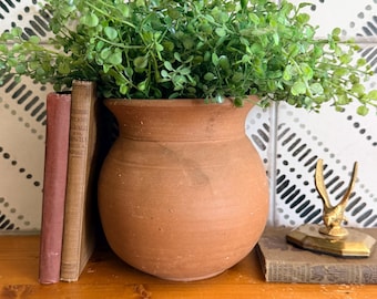 Maceta/jarrón de terracota hecha a mano de Vintage Fall Brook Pottery Vermont, cerámica rústica de estudio, decoración primitiva de granja, 15 cm (6 pulgadas)