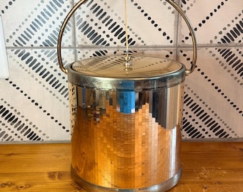 Vintage Kraftware Gold Mirrored Ice Bucket Hollywood Regency Glam MCM Barware Insulated
