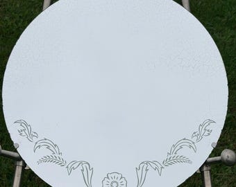 Vintage Round Frameless Wall Mirror Art Deco Floral Foxed Crackle Glass MCM 17 5/8 Inch
