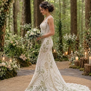 Abito da sposa all'uncinetto "Foresta Incantata" - Guida in PDF con motivi botanici