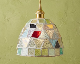 Handgefertigte irisierende Mosaik Glas Pendelleuchte, Boho Lampe, bunte Wohnkultur