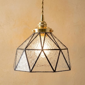 Lámpara colgante de vidrieras, lámpara colgante geométrica con textura transparente, lámpara de techo facetada estilo Tiffany, accesorio de comedor Art Déco